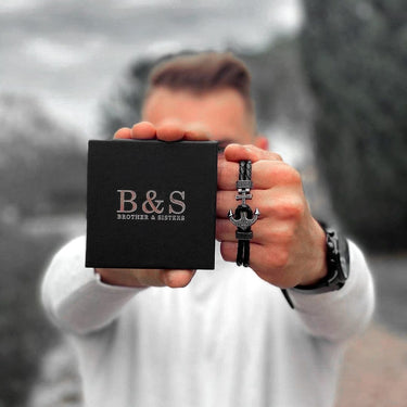 Man Bracelet - Man Leather Bracelet - Black Anchor Bracelet - Men's Bracelet Bracelet Brother & Sisters